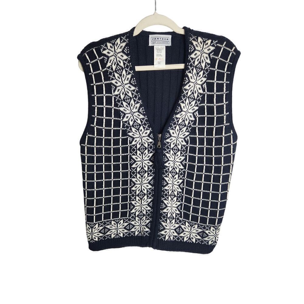 VTG Jantzen Womens Nordic sweater vest half zip sz XL Grandma, Grandpa, Holiday